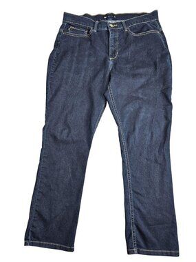 Lee Easy Fit Straight Jeans Womens 16 Petite Blue Dark Wash High Rise Stretch‎